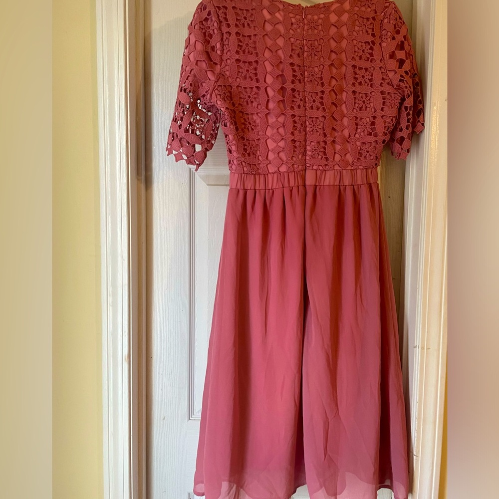 Polagram size S. Pink lace design bodice sheer overlay bottom